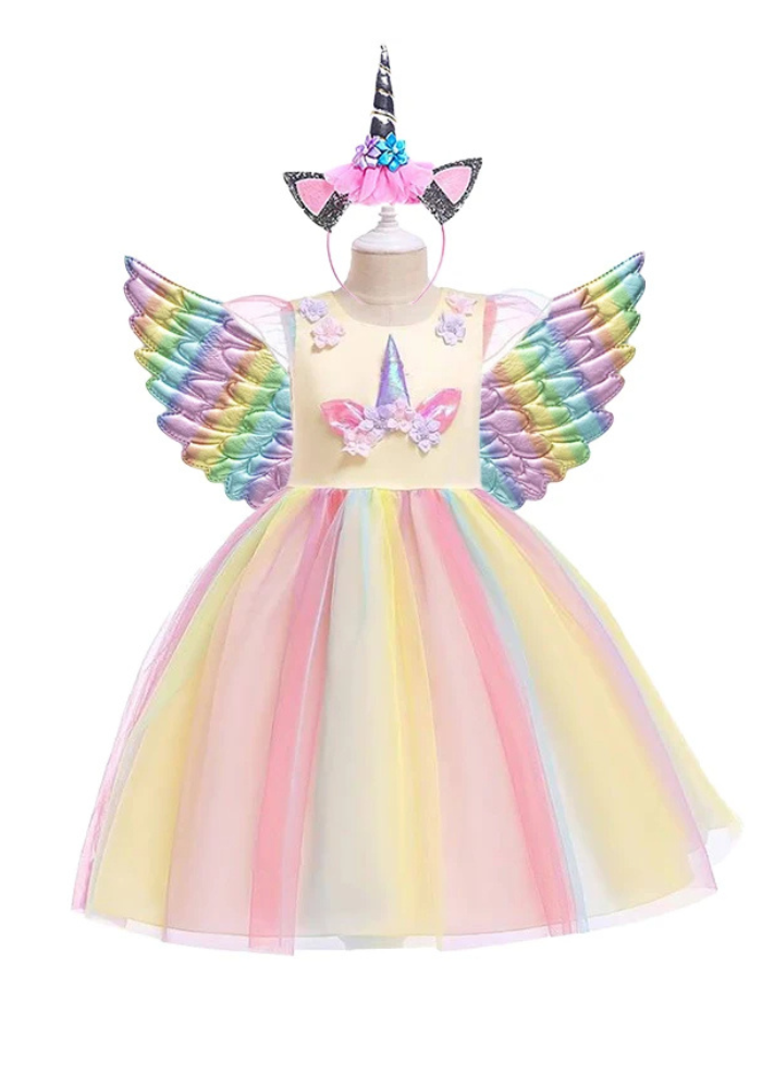 Robe Princesse Licorne Jaune Fille