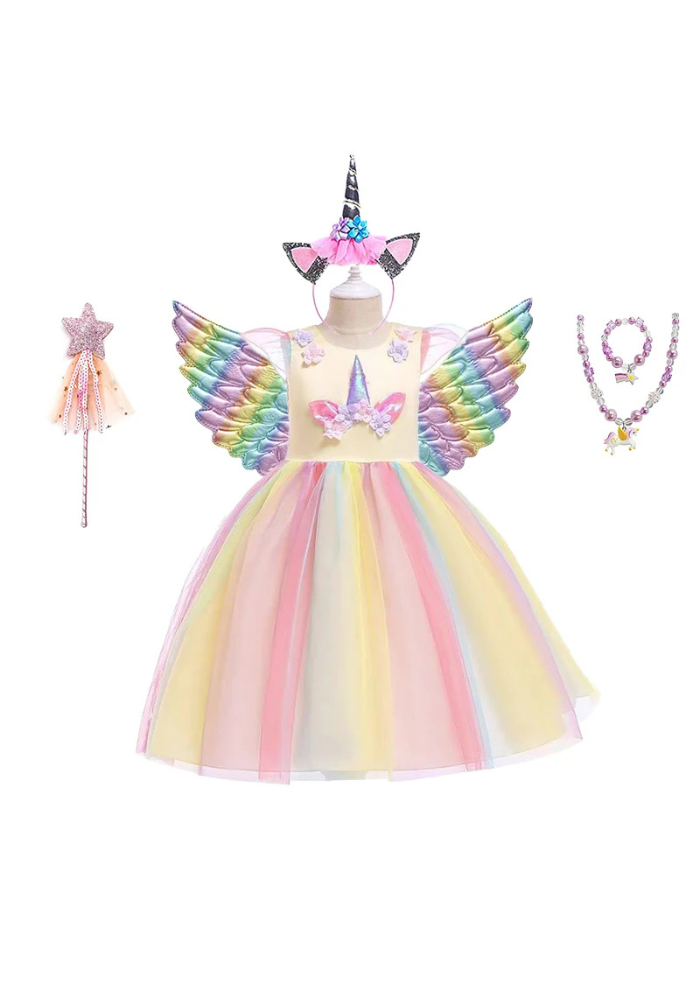 Robe Princesse Licorne Jaune Fille pas cher