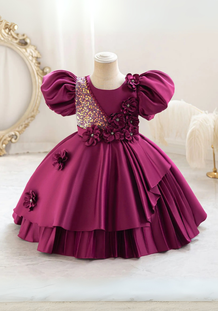 Robe Princesse Florale Prune Fille