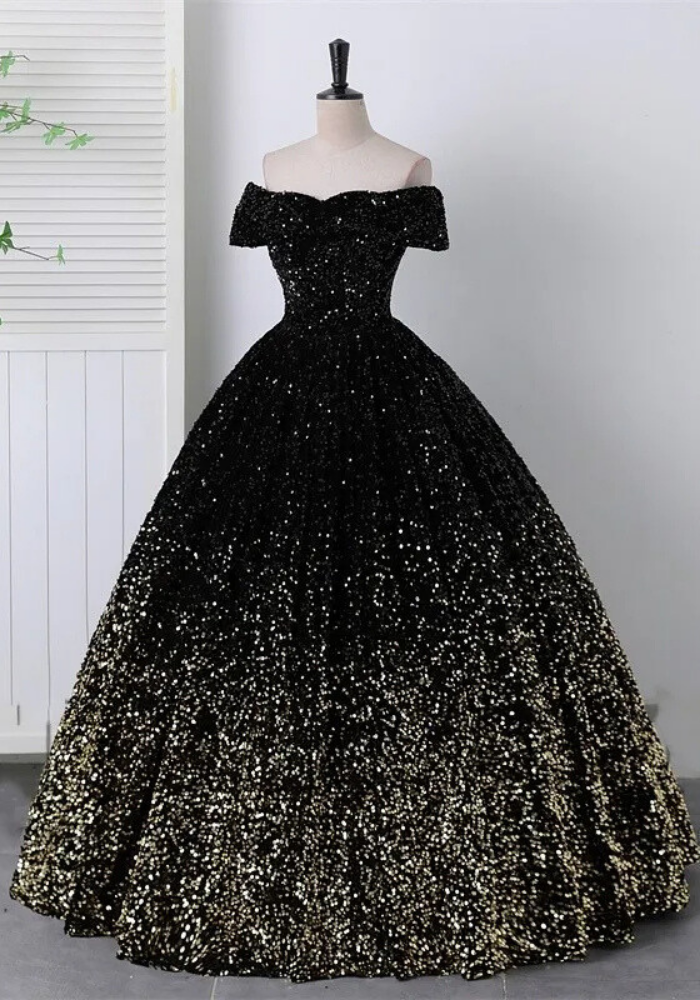 Robe Princesse Noire Strass Femme