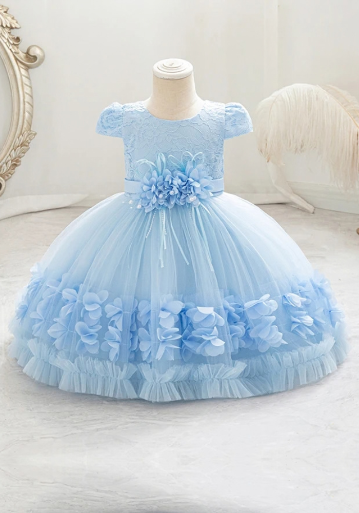 Robe Princesse Broderie Bébé bleue