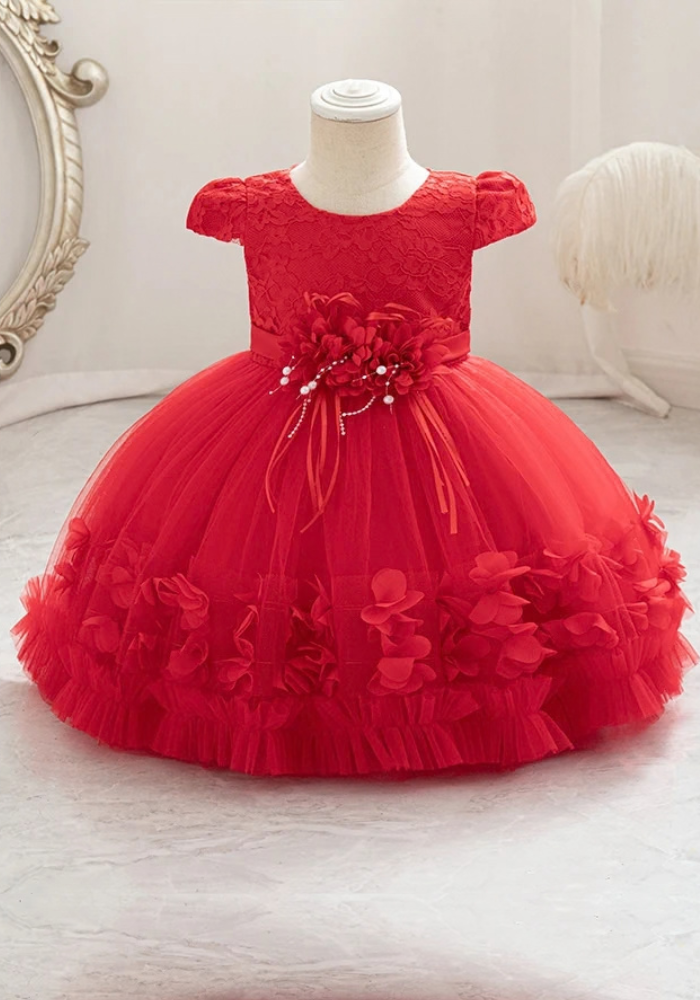 Robe Princesse Broderie Bébé rouge