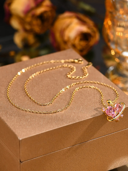 Collier Cœur rose et or