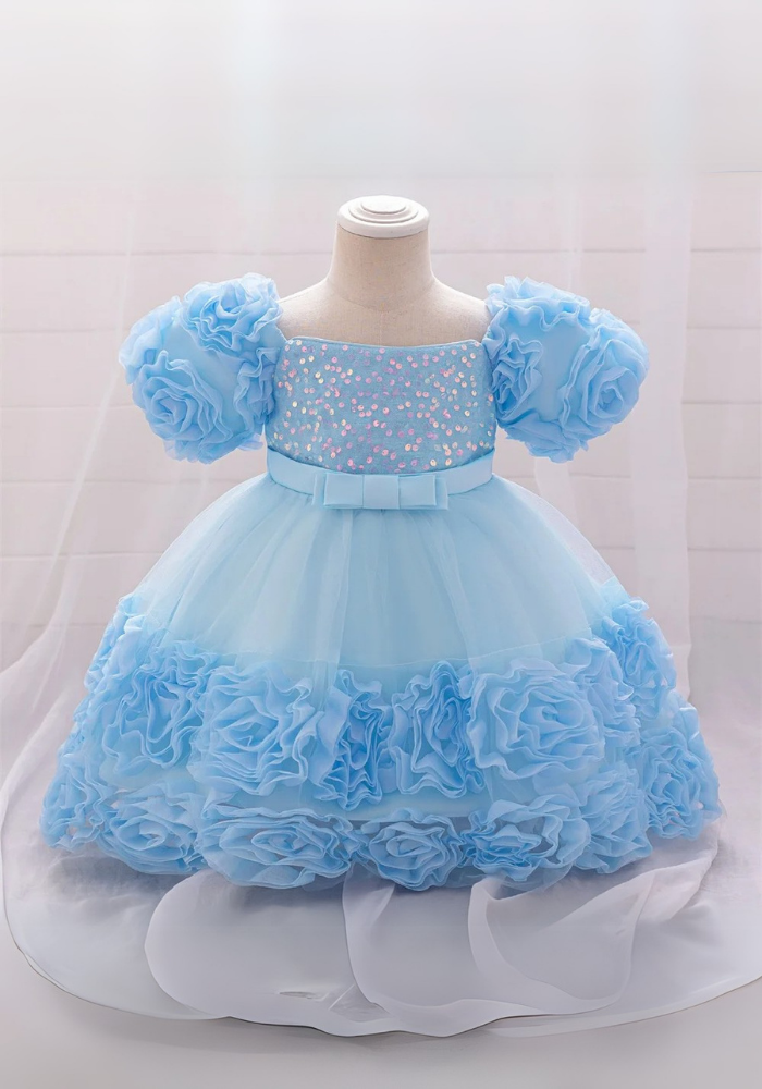 Robe Princesse Fleurs Bleu Ciel Bébé