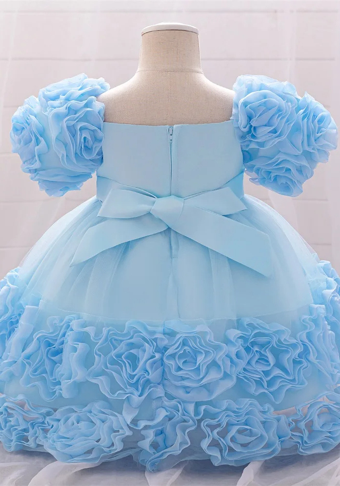 Robe Princesse Fleurs Bleu Ciel Bébé