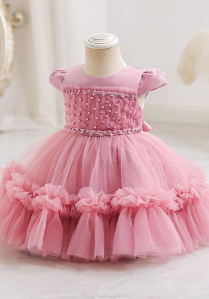 Robe Princesse Rose Poudré Perles Bébé pas cher