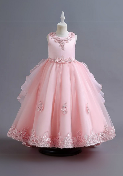 Robe Princesse Rose Broderie Fille