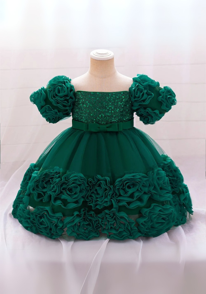 Robe Princesse Fleurs Verte Bébé