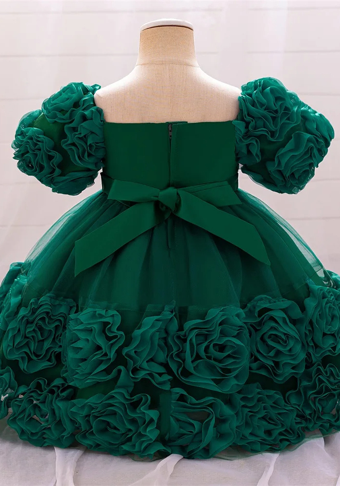 Robe Princesse Fleurs Verte Bébé