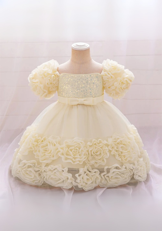 Robe Princesse Fleurs Crème Bébé