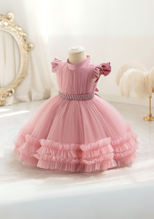 Robe Princesse Soirée Rose Poudré Bébé