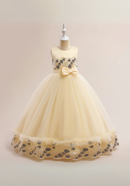 Robe Princesse Dentelle Jaune Fille