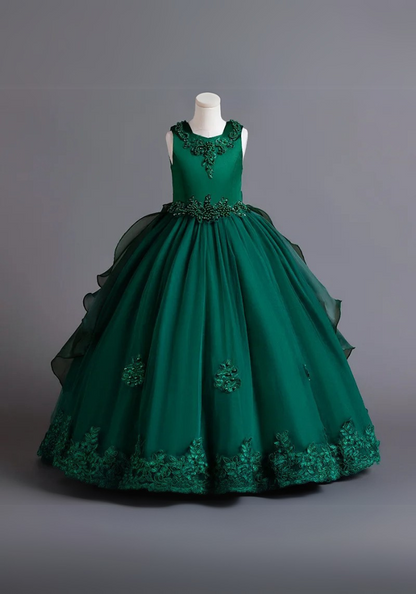 Robe Princesse Verte Broderie Fille