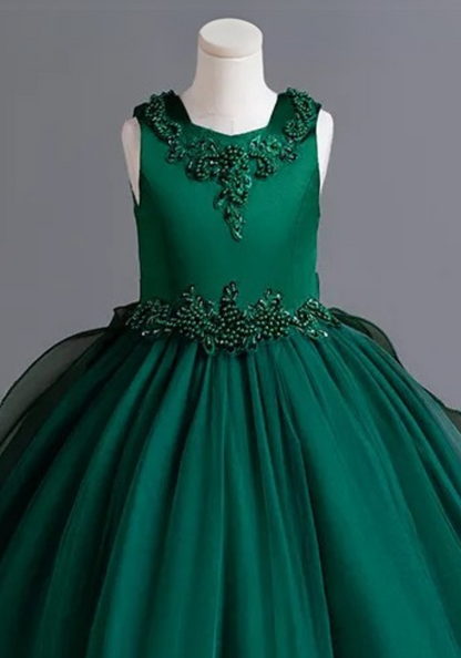 Robe Princesse Verte Broderie Fille