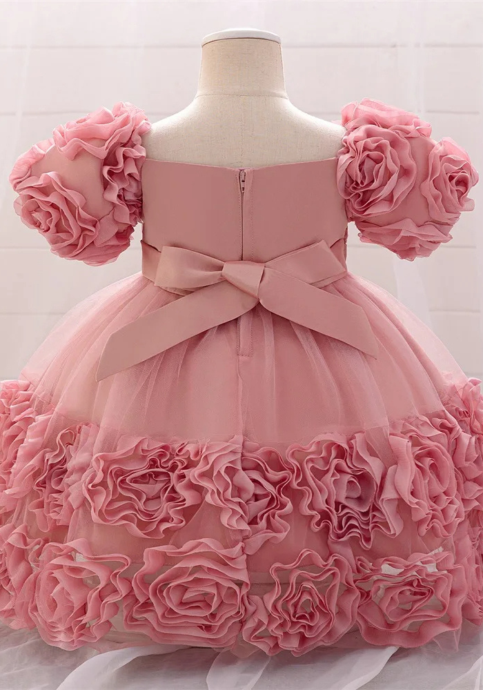 Robe Princesse Fleurs Rose Poudré Bébé