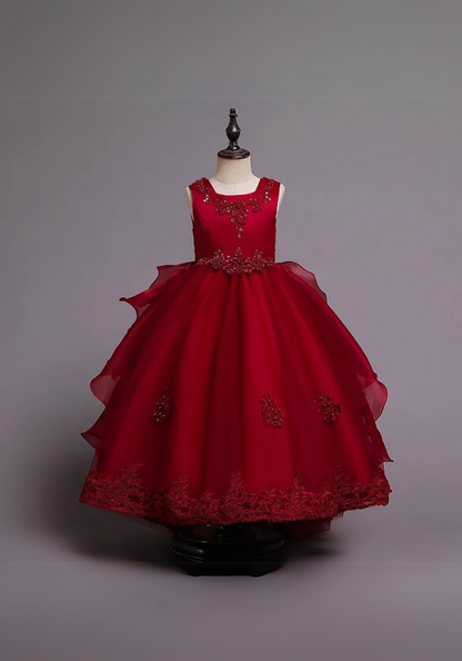 Robe Princesse Rouge Broderie Fille