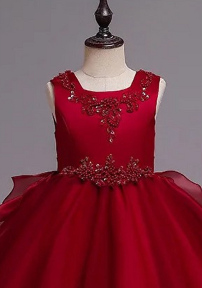 Robe Princesse Rouge Broderie Fille