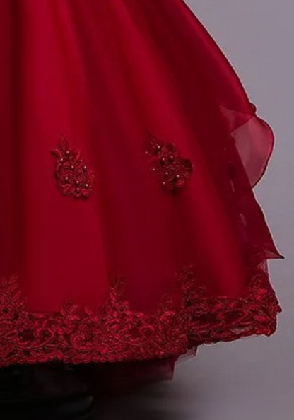 Robe Princesse Rouge Broderie Fille pas cher