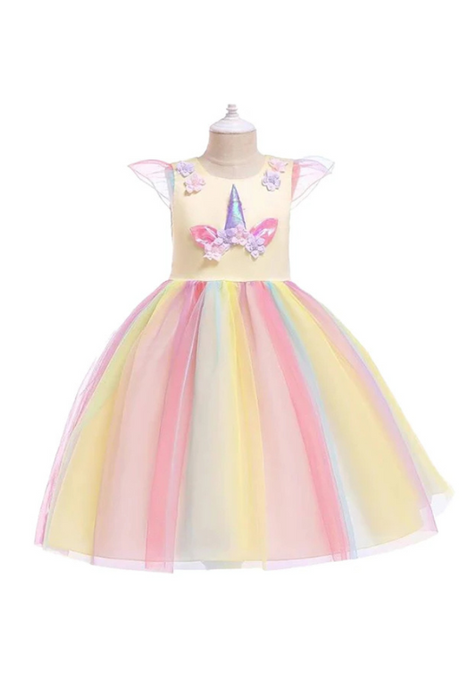 Robe Princesse Licorne Jaune Fille
