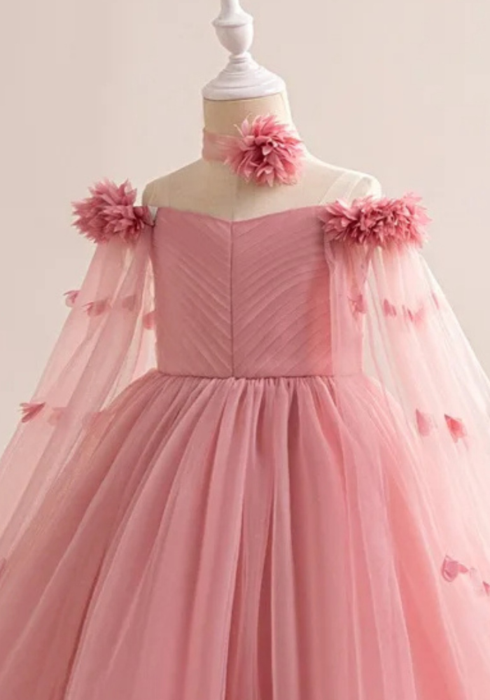 Robe Princesse Longue Rose Poudré Fille pas cher