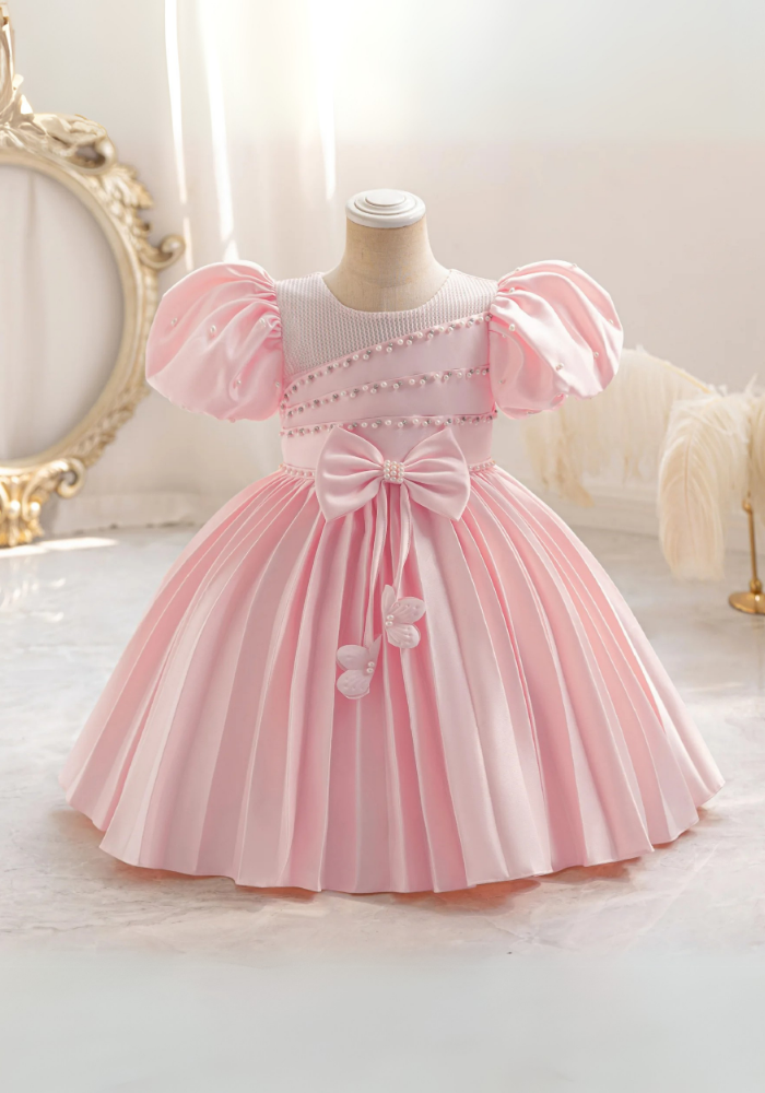 Robe Princesse Rose Plissée Fille