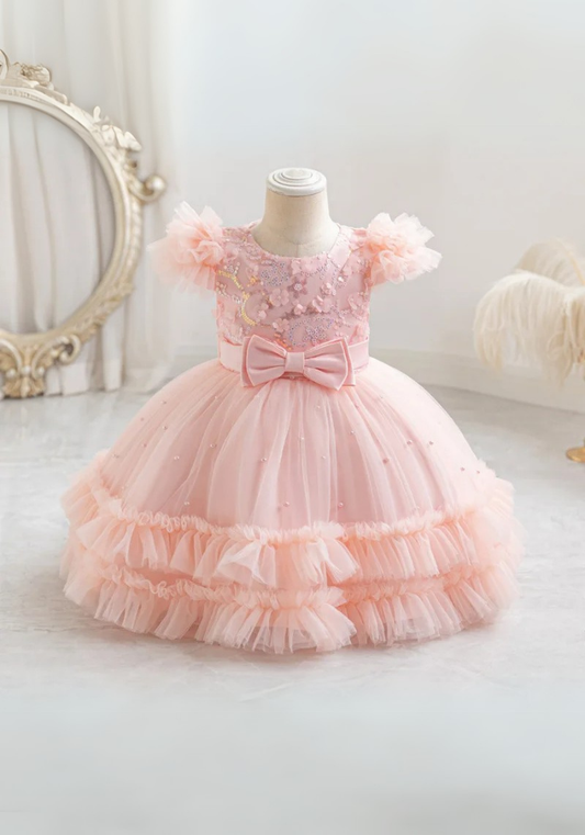 Robe Princesse Rose Broderie Bébé