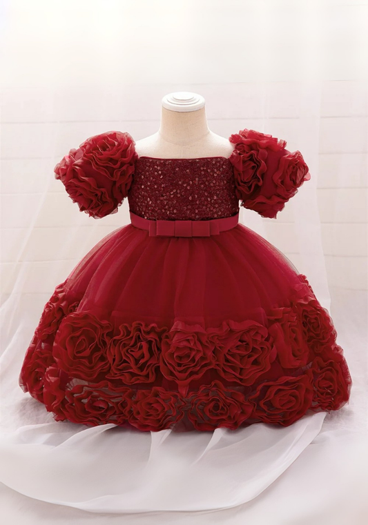 Robe Princesse Fleurs Rouge Bébé