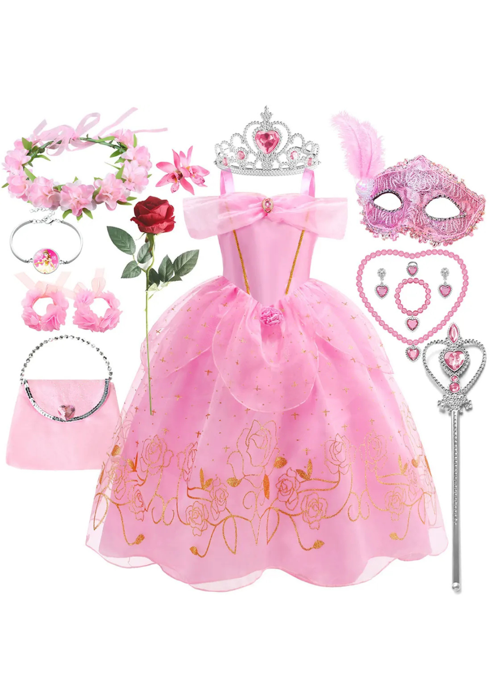 Robe Rose Princesse Anniversaire FILLE