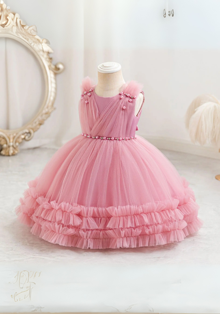 Robe Princesse Longue Rose Poudré Bébé