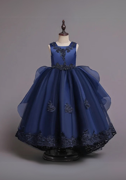 Robe Princesse Bleu Nuit Broderie Fille