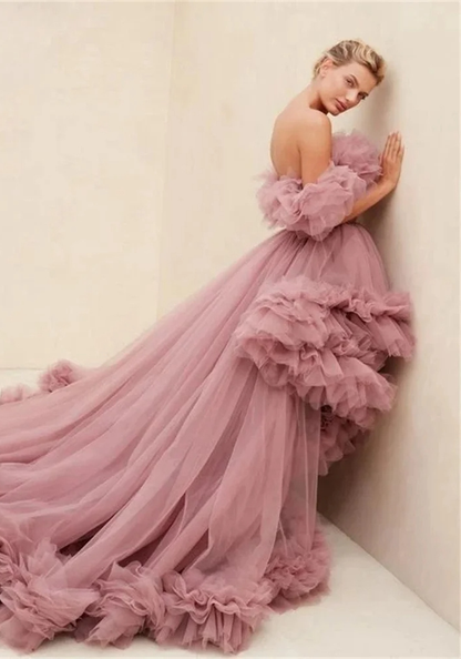 Robe Princesse Volants Rose Femme