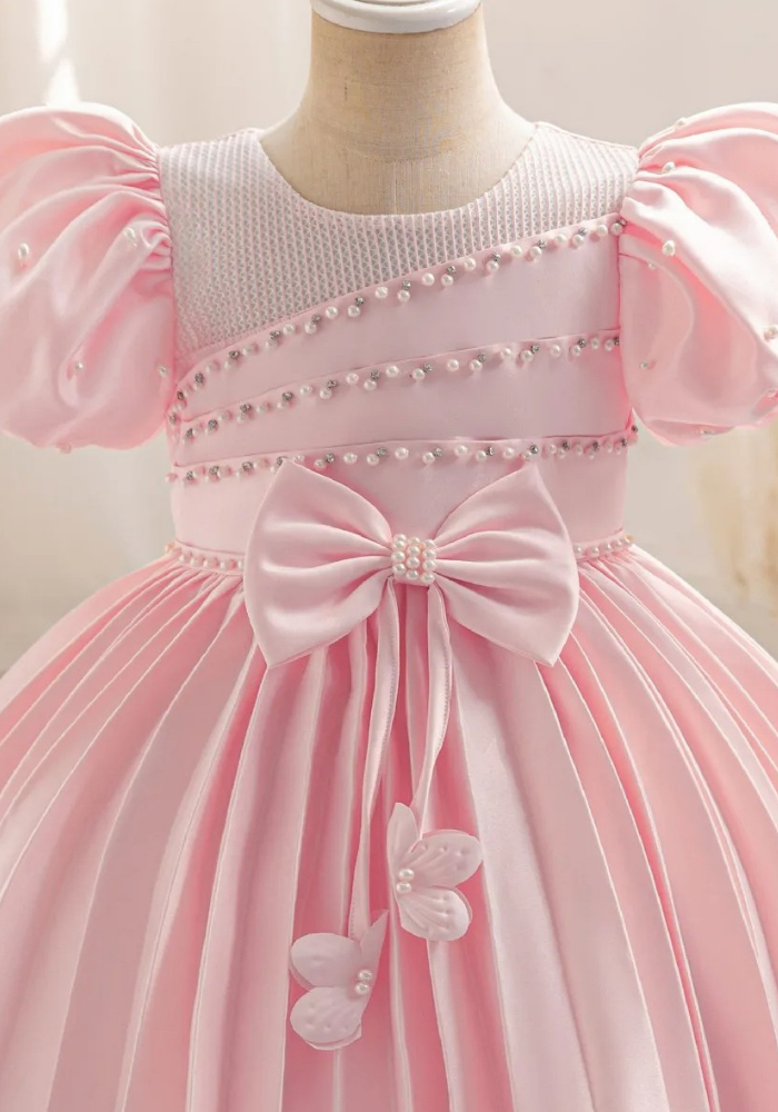 Robe Princesse Rose Plissée Fille