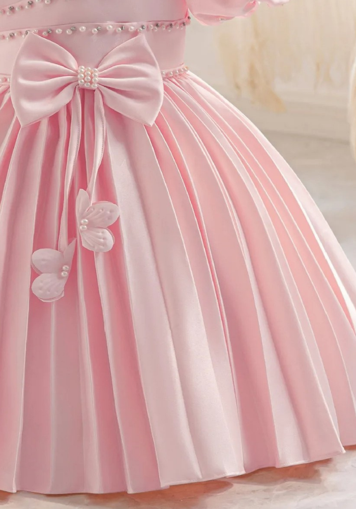 Robe Princesse Rose Plissée Fille pas cher