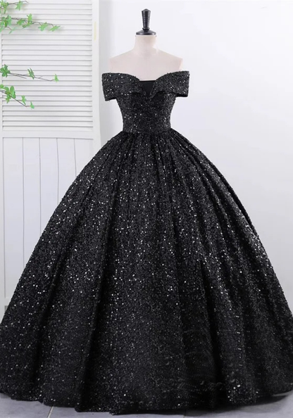 Robe Princesse Sequins Noir Femme