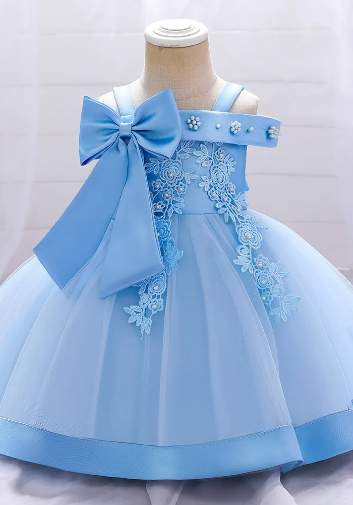 Robe Princesse Satin Bleu Ciel Bébé pas cher