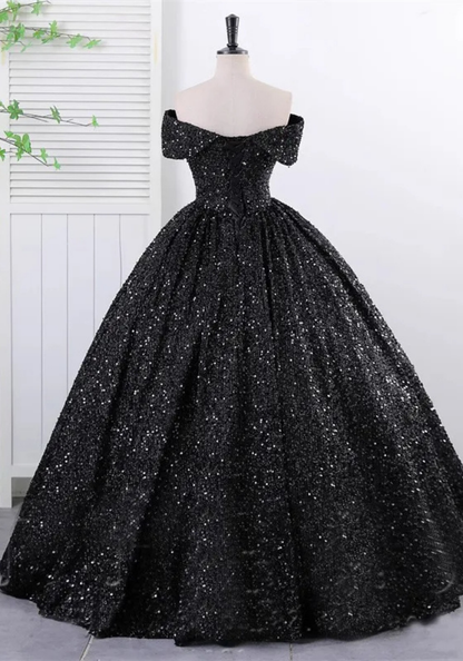 Robe Princesse Sequins Noir Femme