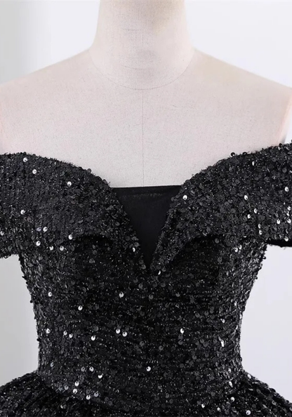 Robe Princesse Sequins Noir Femme pas cher