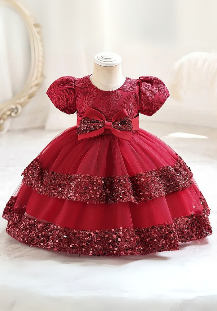 Robe Princesse Sequins Rouge Bébé