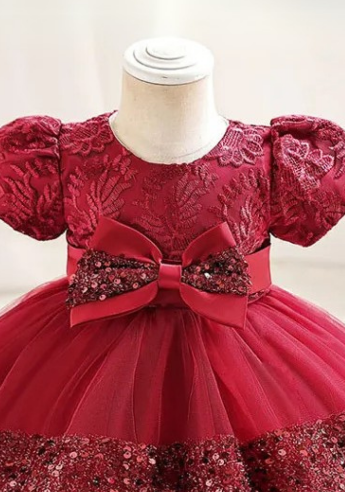 Robe Princesse Sequins Rouge Bébé