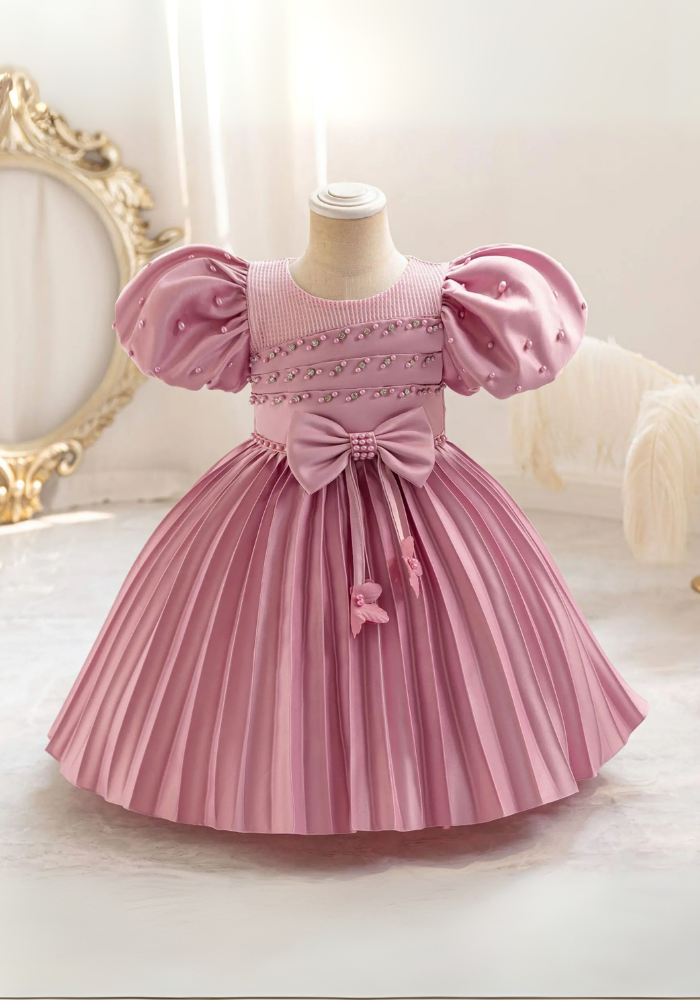 Robe Princesse Rose Poudré Plissée Fille