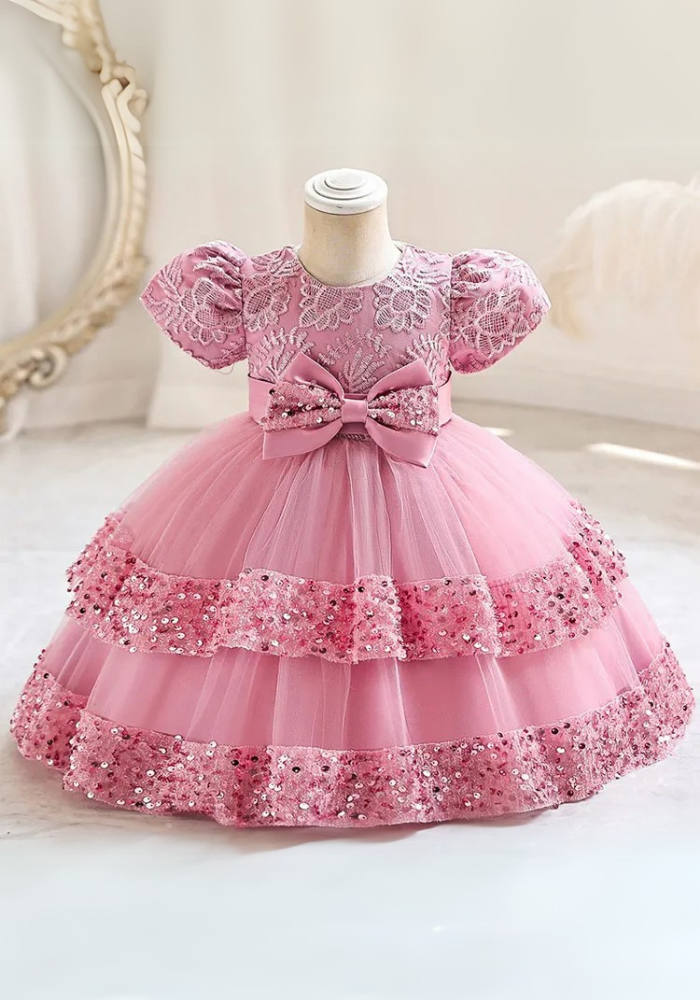 Robe Princesse Sequins Rose Bébé