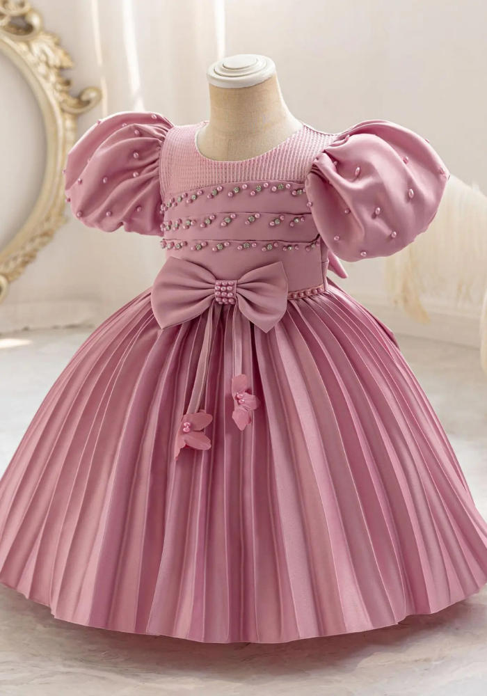 Robe Princesse Rose Poudré Plissée Fille pas cher