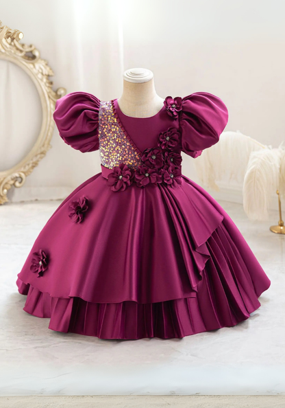 Robe Princesse Florale Prune Fille