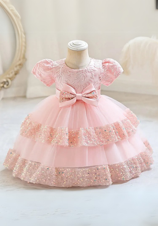 Robe Princesse Sequins Saumon Bébé