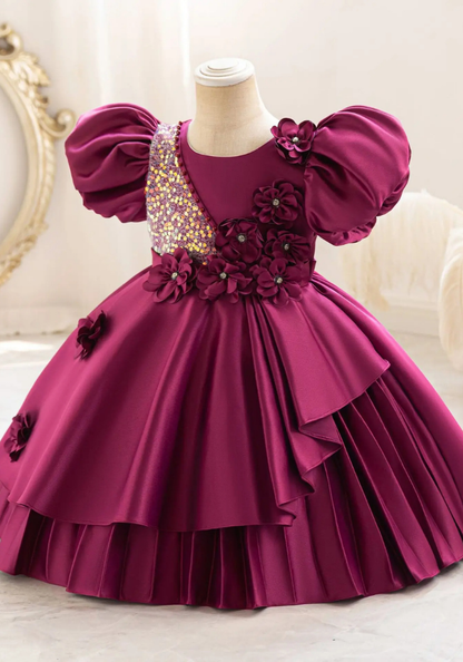 Robe Princesse Florale Prune Fille pas cher