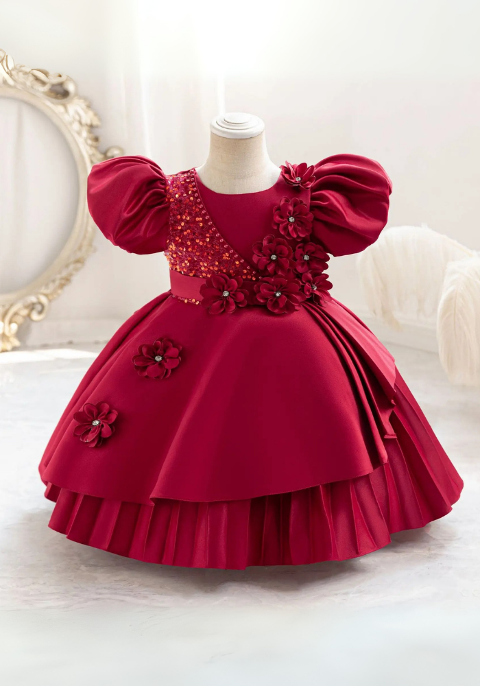 Robe Princesse Florale Rouge Fille