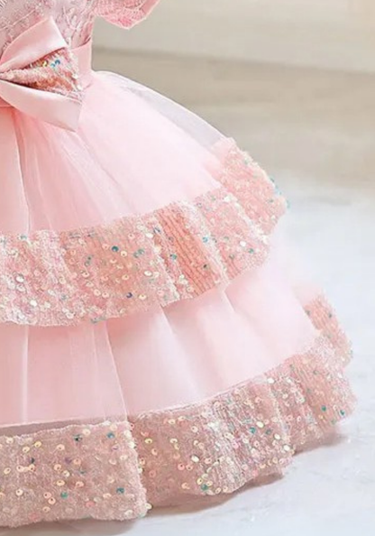 Robe Princesse Sequins Saumon Bébé pas cher
