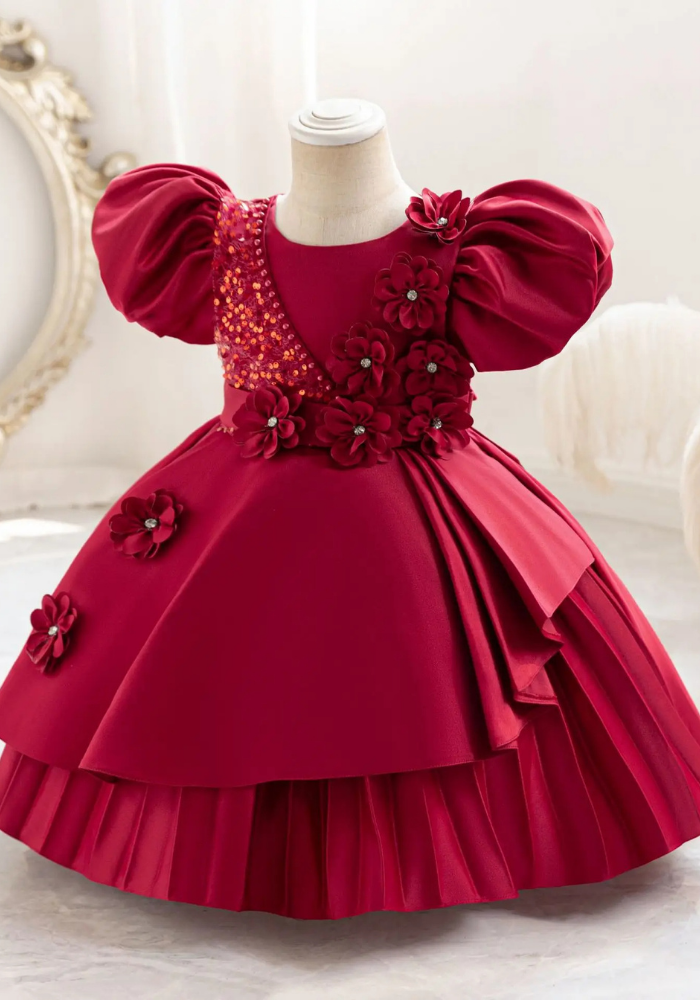 Robe Princesse Florale Rouge Fille pas cher