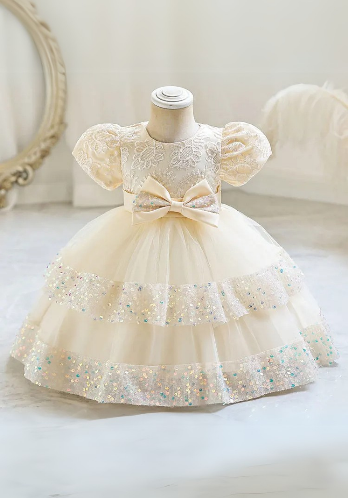 Robe Princesse Sequins Crème Bébé