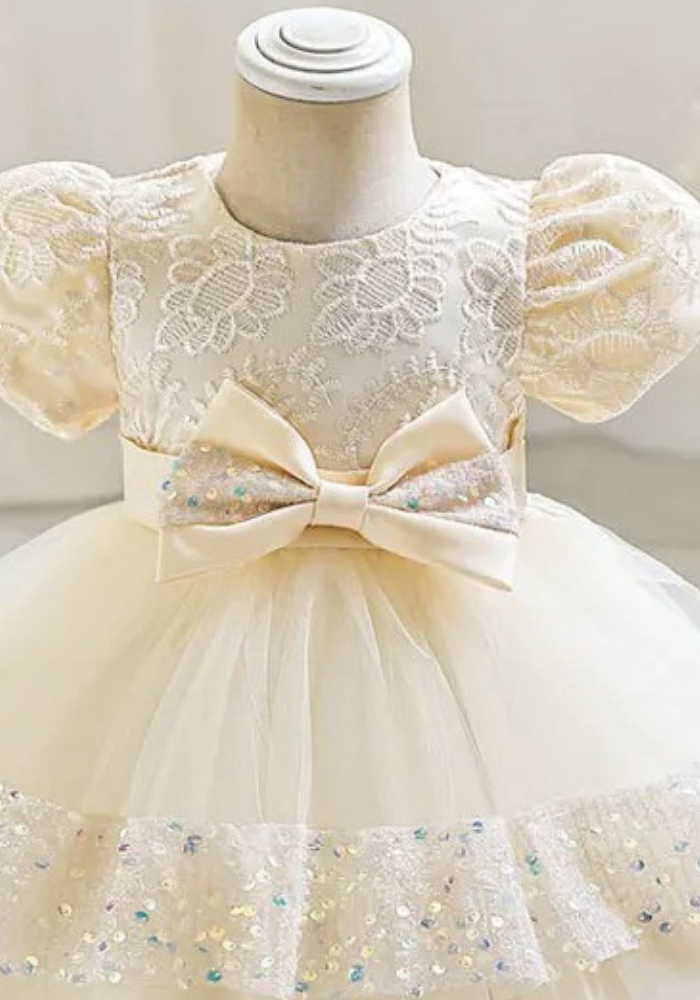 Robe Princesse Sequins Crème Bébé